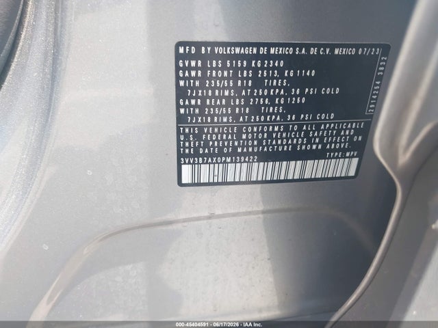2023 Volkswagen Tiguan 2.0t Se მანქანა იყიდება აუქციონზე, vin: 3VV3B7AX0PM139422, აუქციონის ნომერი: 45404591