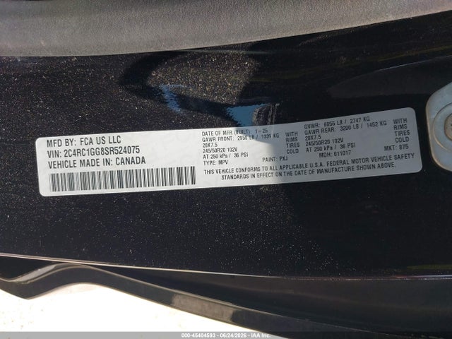 Aukcja sprzedaży 2025 Chrysler Pacifica Limited, vin: 2C4RC1GG8SR524075, numer aukcji: 45404593