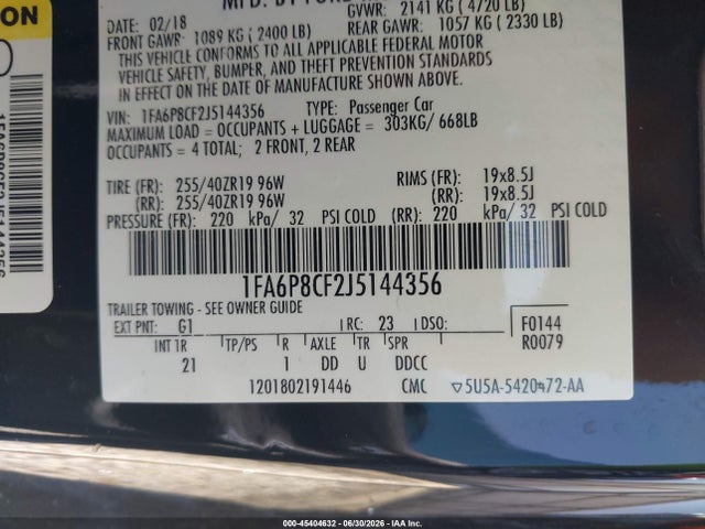 1FA6P8CF2J5144356 Ford Mustang Gt/gt Premium