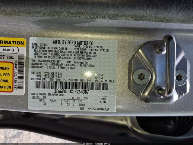 3FA6P0UUXJR254387 Ford Fusion Hybrid S