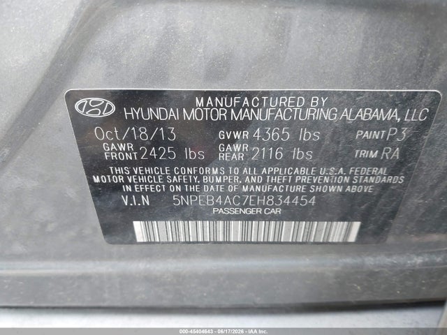 Aukcja sprzedaży 2014 Hyundai Sonata Gls, vin: 5NPEB4AC7EH834454, numer aukcji: 45404643
