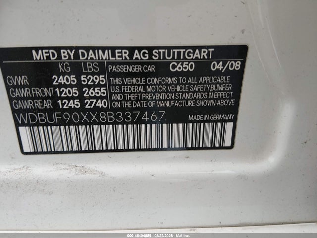 45404659 :رقم المزاد ، WDBUF90XX8B337467 vin ، 2008 Mercedes-benz E 550 4matic مزاد بيع