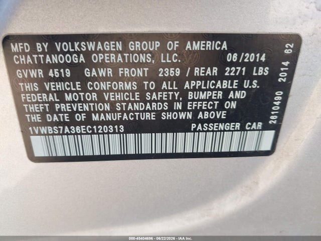 Volkswagen Passat 1.8t Se 2014 1VWBS7A36EC120313 Image 9