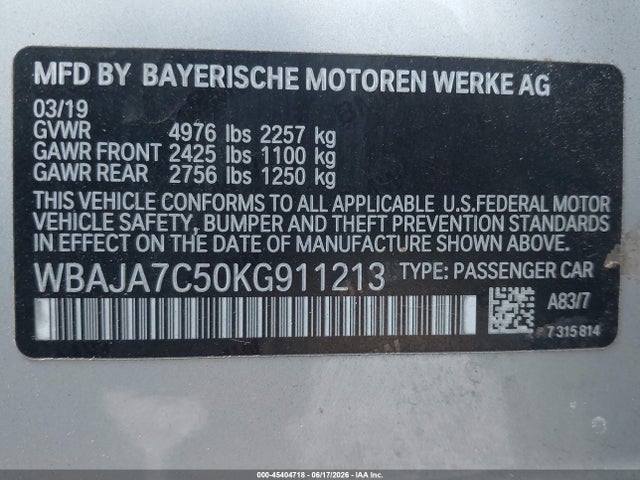 Продажа на аукционе авто 2019 Bmw 530i Xdrive, vin: WBAJA7C50KG911213, номер лота: 45404718