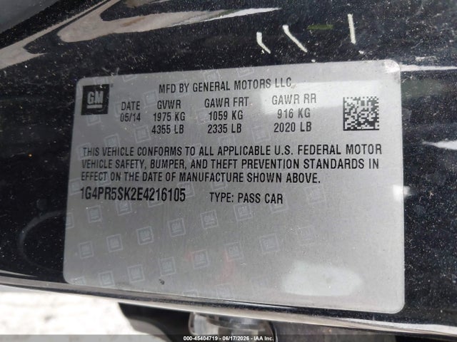 2014 Buick Verano Convenience Group მანქანა იყიდება აუქციონზე, vin: 1G4PR5SK2E4216105, აუქციონის ნომერი: 45404719
