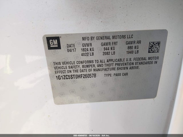 1G1ZC5ST0HF260578 Chevrolet Malibu 1fl