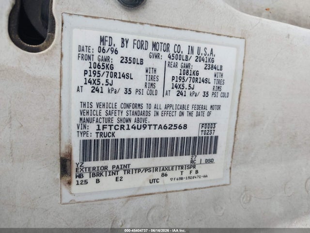 Продаж на аукціоні авто 1996 Ford Ranger Super Cab, vin: 1FTCR14U9TTA62568, номер лоту: 45404737