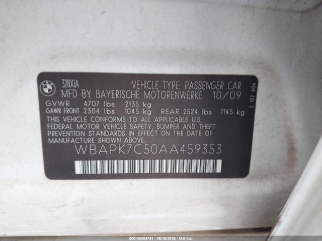 Продаж на аукціоні авто 2010 Bmw 328i Xdrive, vin: WBAPK7C50AA459353, номер лоту: 45404741