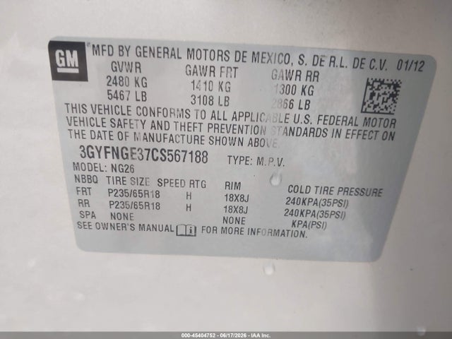 Продаж на аукціоні авто 2012 Cadillac Srx Standard, vin: 3GYFNGE37CS567188, номер лоту: 45404752