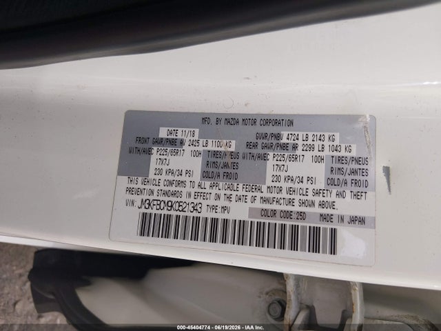Aukcja sprzedaży 2019 Mazda Cx-5 Touring, vin: JM3KFBCM9K0521343, numer aukcji: 45404774