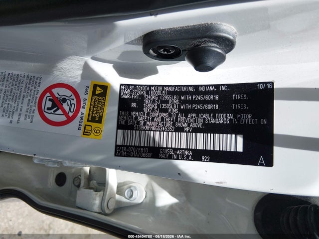 Продаж на аукціоні авто 2016 Toyota Highlander Le/le Plus, vin: 5TDBKRFH6GS345352, номер лоту: 45404780