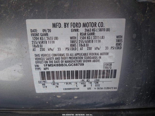 Ford Explorer 2020 1FMSK8BB3LGC68709 Image 9