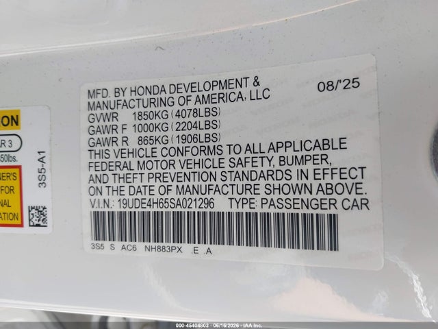 45404803 :رقم المزاد ، 19UDE4H65SA021296 vin ، 2025 Acura Integra A-spec Technology مزاد بيع