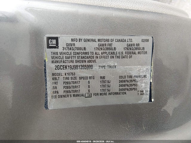 Продажа на аукционе авто 2008 Chevrolet Silverado 1500 Lt2, vin: 2GCEC13J281189841, номер лота: 45404816