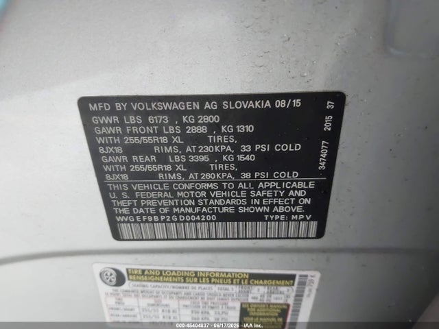 Aukcja sprzedaży 2016 Volkswagen Touareg Vr6 Sport, vin: WVGEF9BP2GD004200, numer aukcji: 45404837