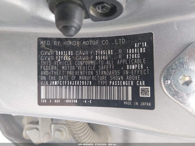 Продаж на аукціоні авто 2018 Honda Civic Ex-t, vin: JHMFC1F34JX029579, номер лоту: 45404838