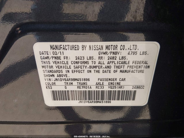 Продажа на аукционе авто 2011 Infiniti G25x, vin: JN1DV6AR9BM451896, номер лота: 45404878