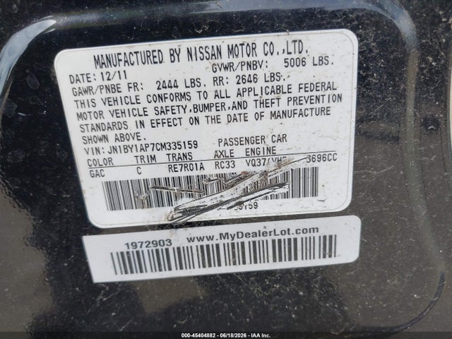 2012 Infiniti M37 მანქანა იყიდება აუქციონზე, vin: JN1BY1AP7CM335159, აუქციონის ნომერი: 45404882