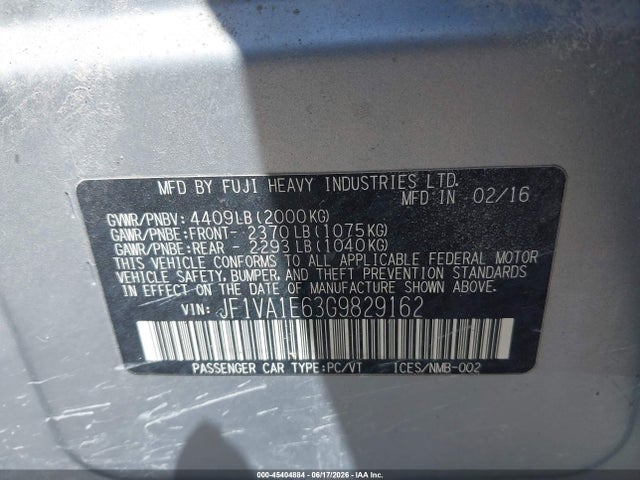 2016 Subaru Wrx Premium მანქანა იყიდება აუქციონზე, vin: JF1VA1E63G9829162, აუქციონის ნომერი: 45404884