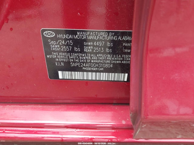 Продаж на аукціоні авто 2016 Hyundai Sonata Se, vin: 5NPE24AF0GH310804, номер лоту: 45404886