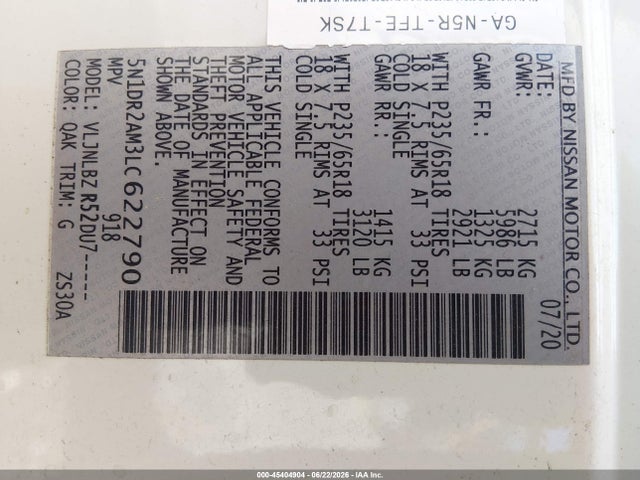 Nissan Pathfinder S 4wd 2020 5N1DR2AM3LC622790 Image 9