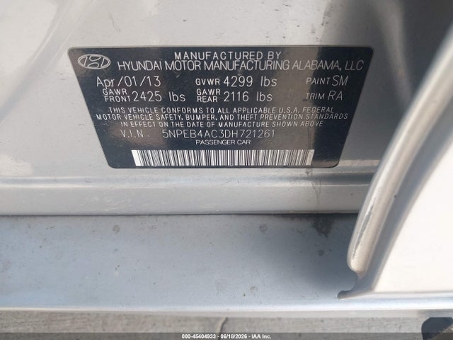 Продажа на аукционе авто 2013 Hyundai Sonata Gls, vin: 5NPEB4AC3DH721261, номер лота: 45404933