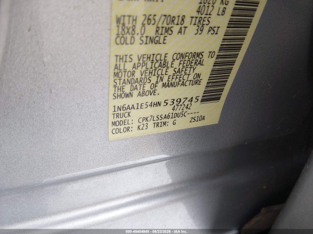 1N6AA1E54HN539745 Nissan TITAN SV