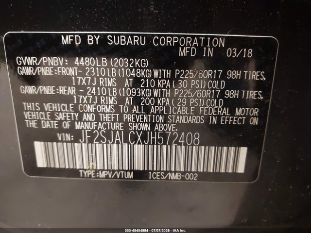 Aukcja sprzedaży 2018 Subaru Forester 2.5i Limited, vin: JF2SJALCXJH572408, numer aukcji: 45404984