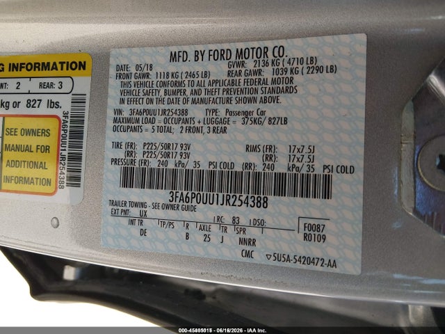 3FA6P0UU1JR254388 Ford Fusion Hybrid S
