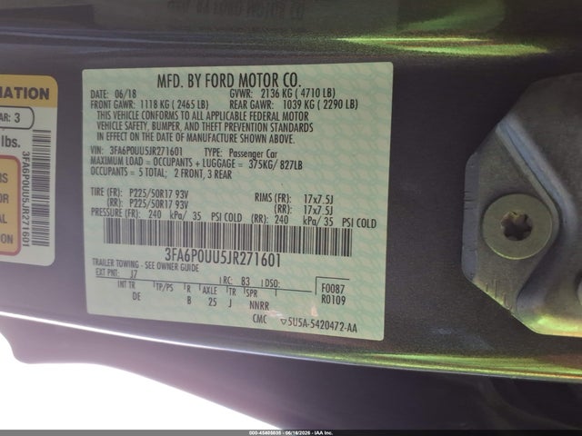 Ford Fusion Hybrid S 2018 3FA6P0UU5JR271601 Image 9