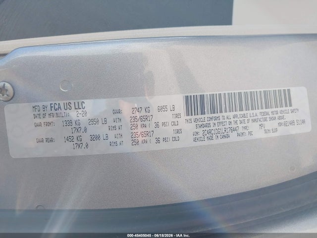 Продаж на аукціоні авто 2020 Chrysler Voyager Lxi, vin: 2C4RC1DG1LR176447, номер лоту: 45405045