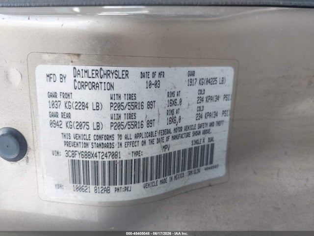Aukcja sprzedaży 2004 Chrysler Pt Cruiser Limited, vin: 3C8FY688X4T247081, numer aukcji: 45405048