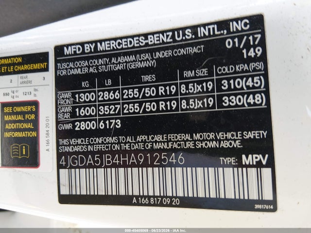 Продажа на аукционе авто 2017 Mercedes-benz Gle 350, vin: 4JGDA5JB4HA912546, номер лота: 45405069
