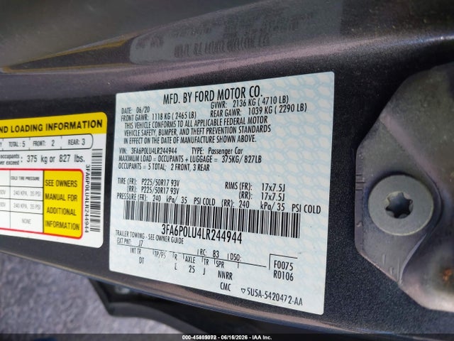 Ford Fusion Hybrid Se 2020 3FA6P0LU4LR244944 Image 9
