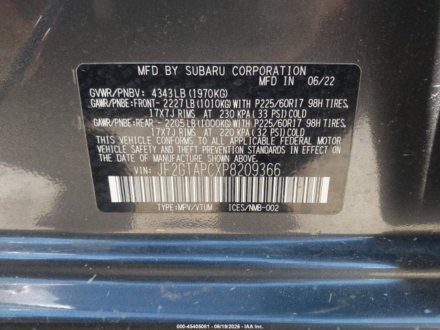 Aukcja sprzedaży 2023 Subaru Crosstrek Premium, vin: JF2GTAPCXP8209366, numer aukcji: 45405081