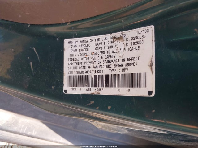 2003 Honda Cr-v Ex მანქანა იყიდება აუქციონზე, vin: SHSRD78873U102411, აუქციონის ნომერი: 45405090