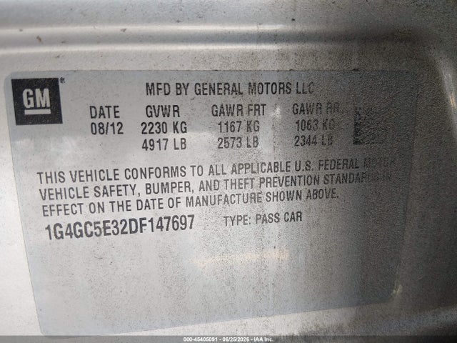2013 Buick Lacrosse Leather Group მანქანა იყიდება აუქციონზე, vin: 1G4GC5E32DF147697, აუქციონის ნომერი: 45405091