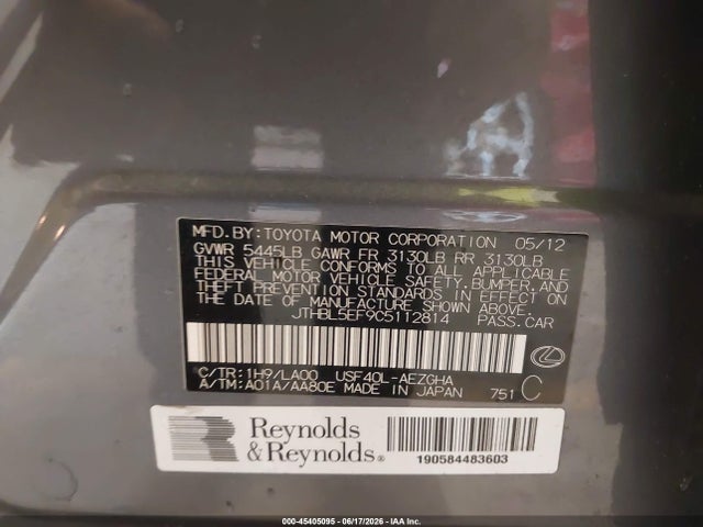 Aukcja sprzedaży 2012 Lexus Ls 460, vin: JTHBL5EF9C5112814, numer aukcji: 45405095