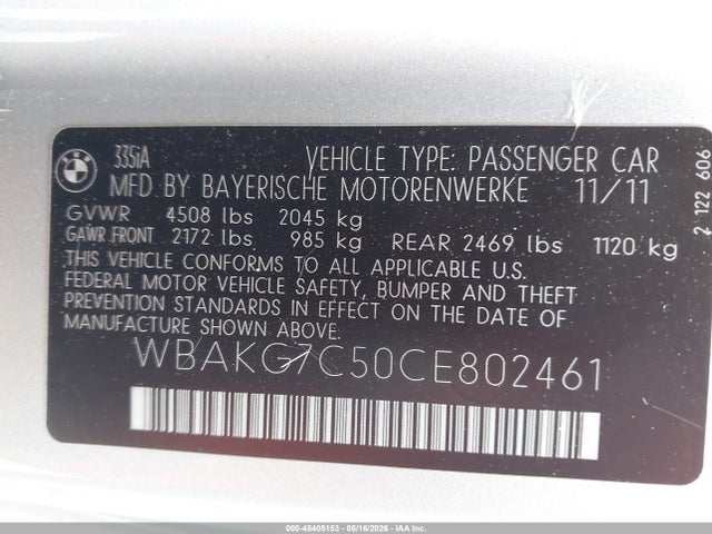 Продаж на аукціоні авто 2012 Bmw 335i, vin: WBAKG7C50CE802461, номер лоту: 45405153