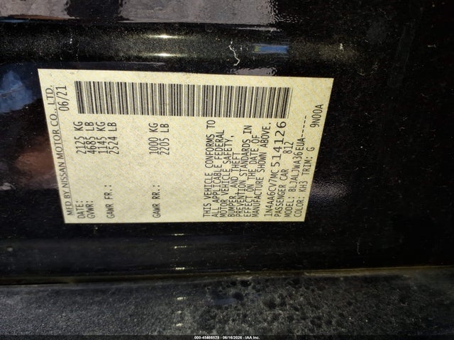 Nissan Maxima Sv Xtronic Cvt 2021 1N4AA6CV7MC514126 Image 9