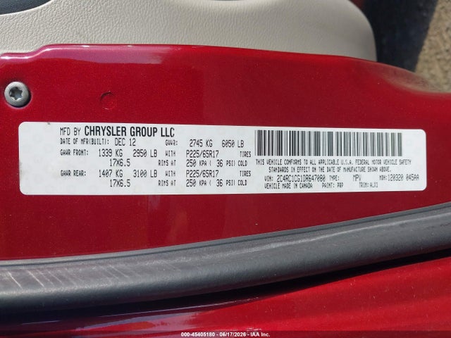 45405180 :رقم المزاد ، 2C4RC1CG1DR647080 vin ، 2013 Chrysler Town & Country Touring-l مزاد بيع