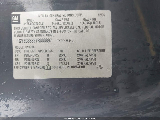 Aukcja sprzedaży 2007 Cadillac Escalade Standard, vin: 1GYEC63827R333897, numer aukcji: 45405200