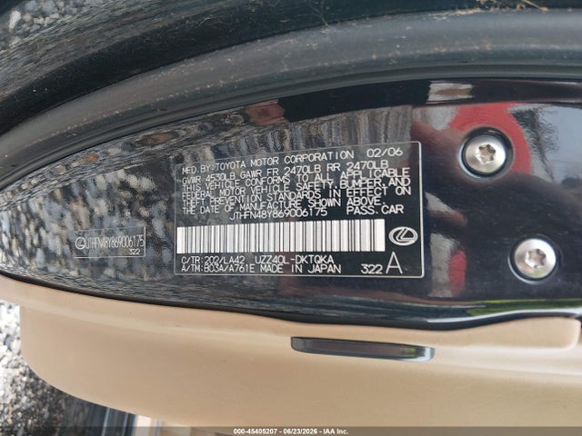 45405207 :رقم المزاد ، JTHFN48Y869006175 vin ، 2006 Lexus Sc 430 مزاد بيع