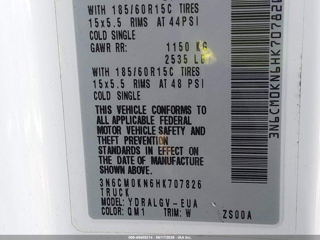 Aukcja sprzedaży 2017 Nissan Nv200 Sv, vin: 3N6CM0KN6HK707826, numer aukcji: 45405214