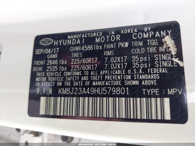 Hyundai TUCSON SE 2017 KM8J23A49HU579801 Image 9