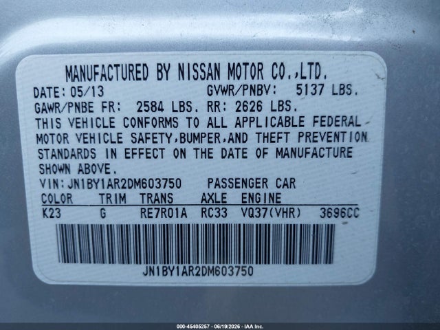 Продажа на аукционе авто 2013 Infiniti M37x, vin: JN1BY1AR2DM603750, номер лота: 45405257