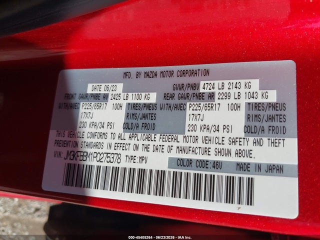 Продаж на аукціоні авто 2023 Mazda Cx-5 2.5 S Select, vin: JM3KFBBM1P0275378, номер лоту: 45405264