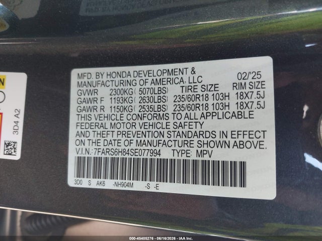 7FARS6H84SE077994 Honda Cr-v Hybrid Sport-l