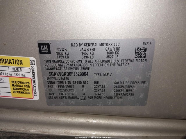 Продаж на аукціоні авто 2015 Buick Enclave Premium, vin: 5GAKVCKD6FJ329964, номер лоту: 45405283