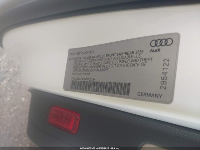 Продажа на аукционе авто 2022 Audi A4 Premium 40 Tfsi Quattro S Tronic, vin: WAUABAF40NN002224, номер лота: 45405309